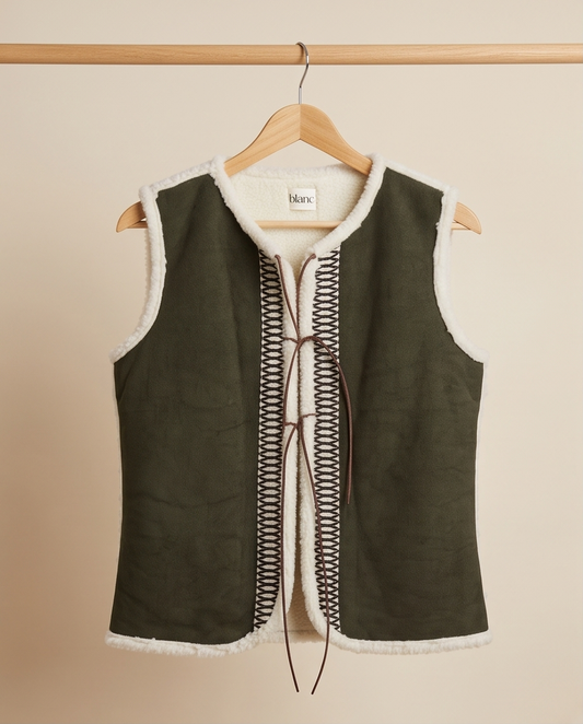 Textured green Maquis sleeveless vest inspired by Ibiza's wild maquis