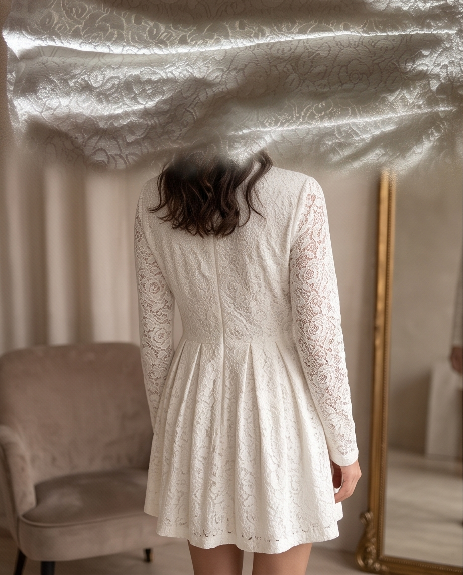 Close-up of BLANC Ibiza Dusk white dress and its floral textured fabric
