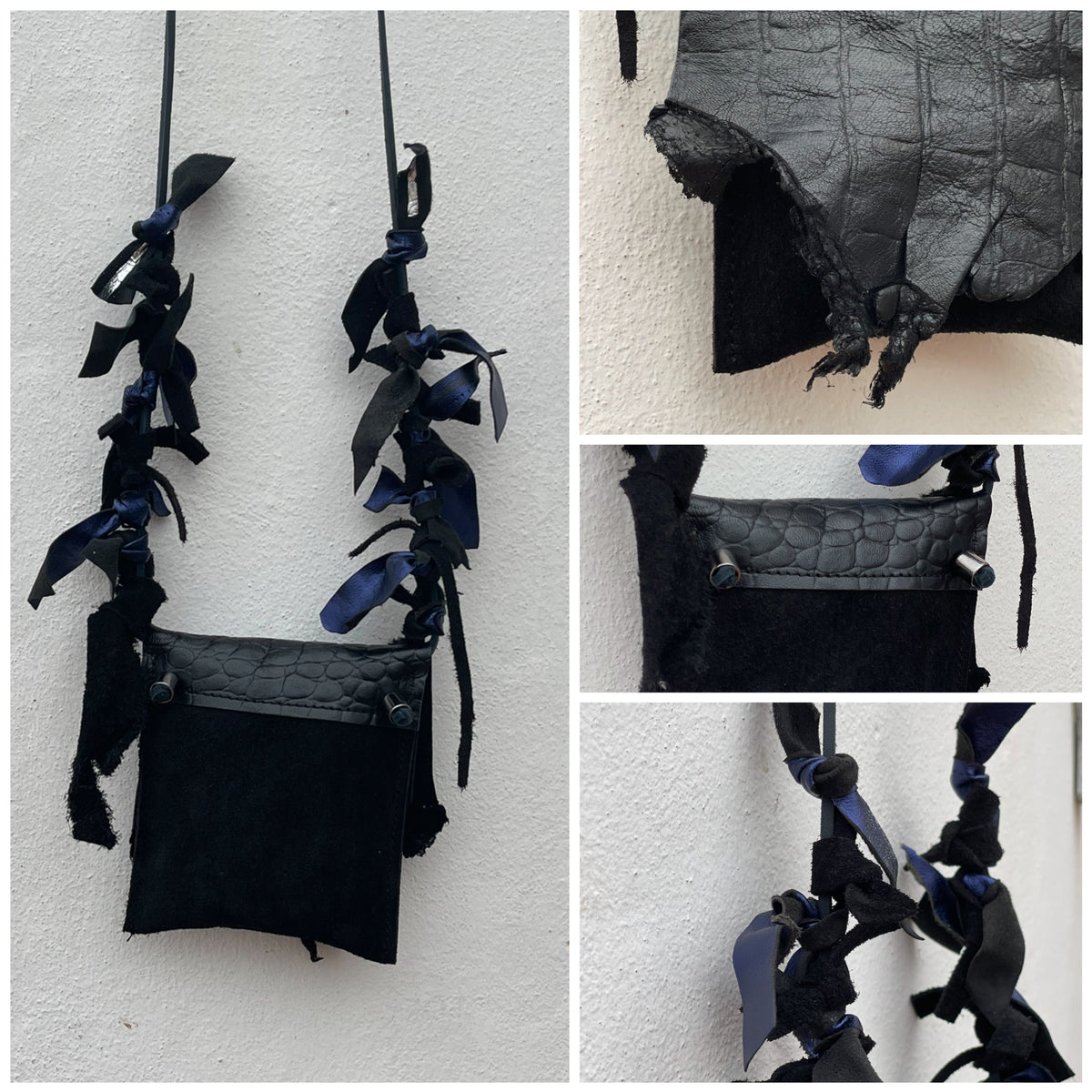Nocturne black leather bag worn at night