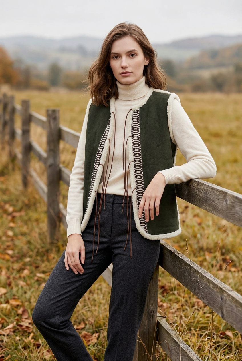 Maquis deep Mediterranean green faux-fur vest by BLANC Ibiza