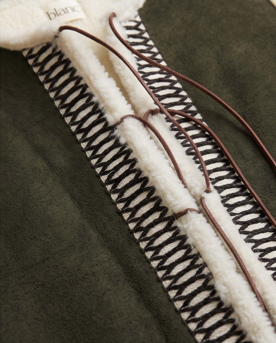 Mediterranean green faux-fur vest from the BLANC Ibiza Maquis piece