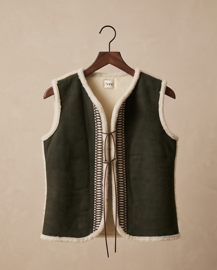 Deep green Maquis vest with a relaxed sleeveless silhouette