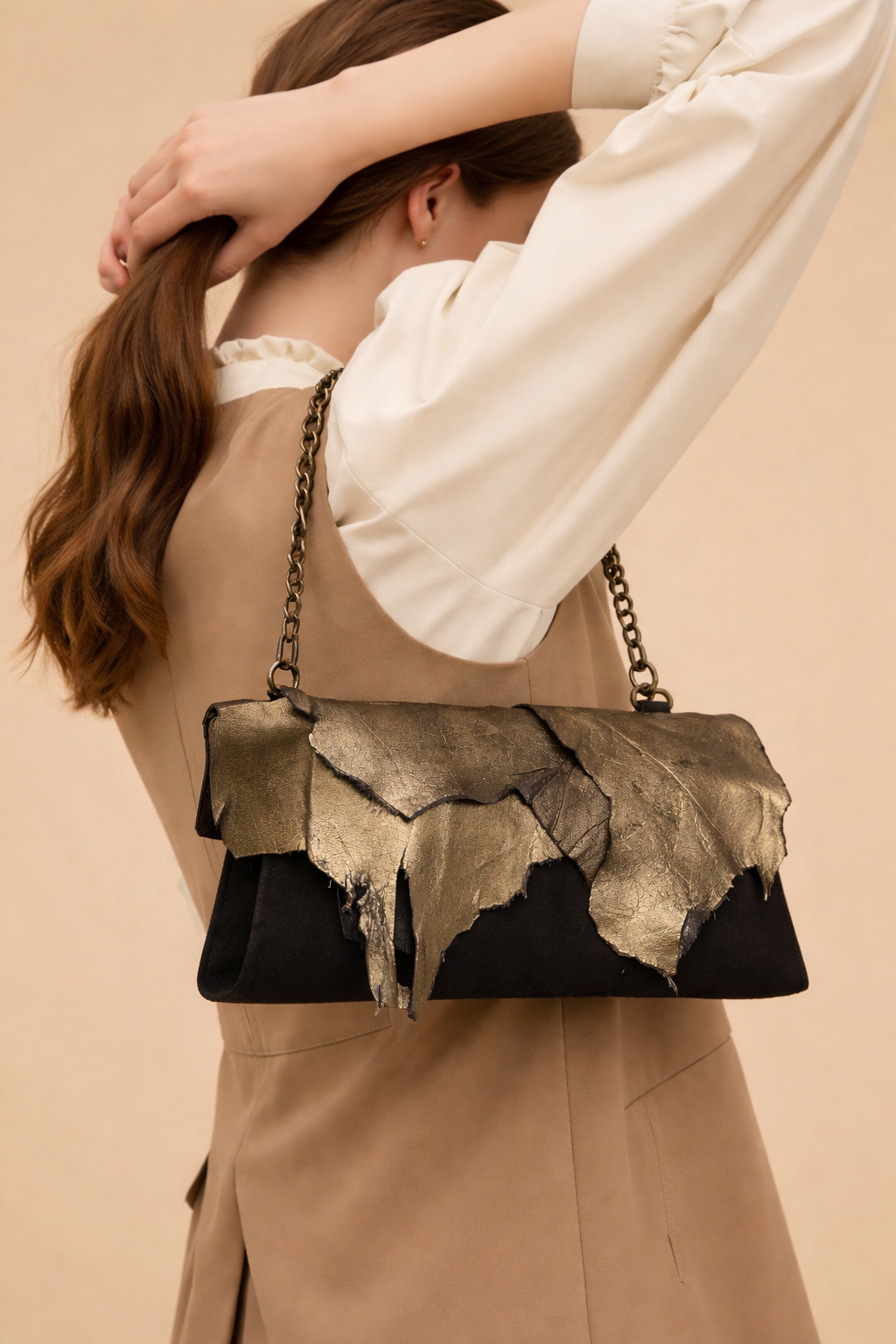 BLANC Golden Hour sculptural aged leather bag