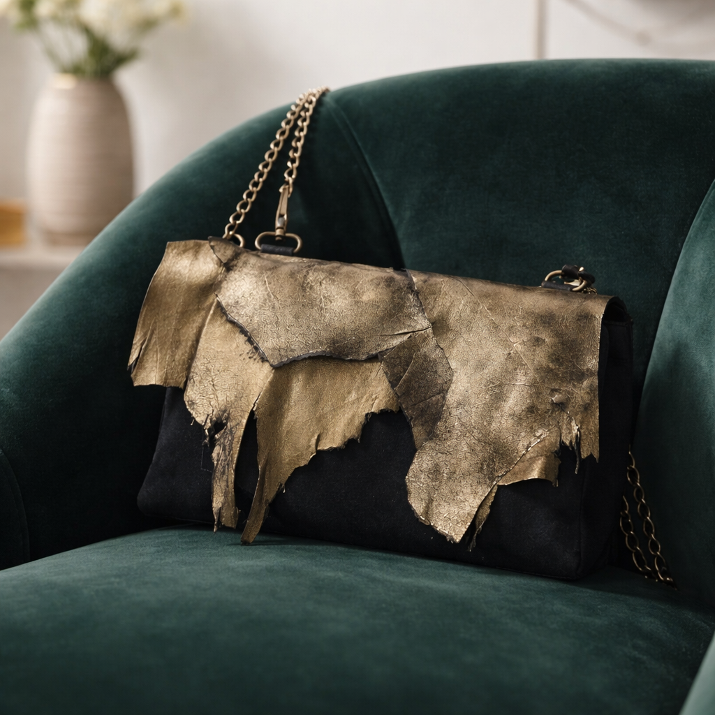 Golden Hour sculptural bag photographed in Ibiza