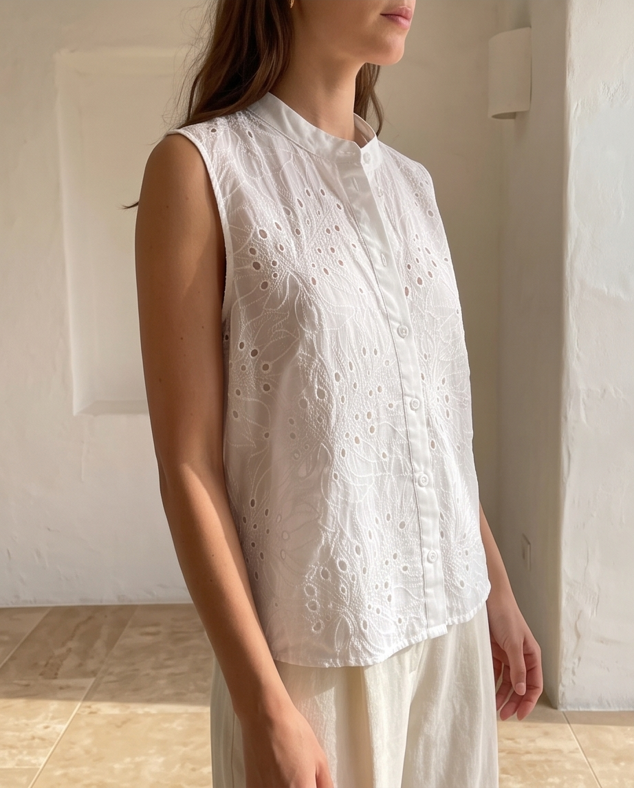 BLANC Dawn white cotton embroidered shirt