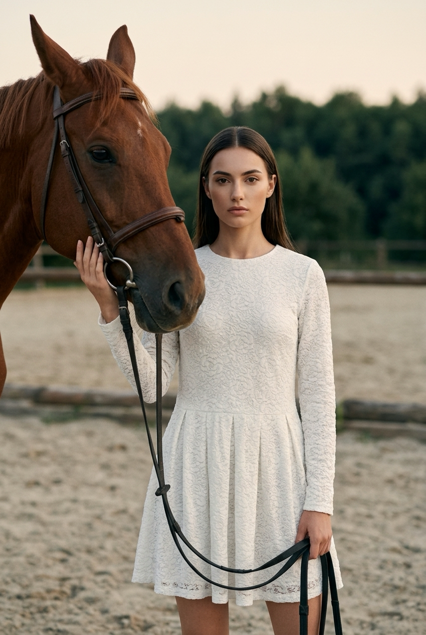 BLANC Ibiza Dusk white long-sleeved dress with delicate floral texture, front view